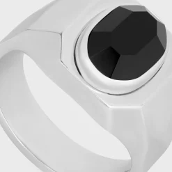 New Bevelled Signet Ring in Onyx and Sterling Silver with Rhodium finish Bracelets & Rings