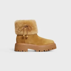 Sale BULKY CROPPED BOOT WITH TRIOMPHE TASSELS in SUEDE CALFSKIN AND SHEARLING Women Boots And Ankle Boots