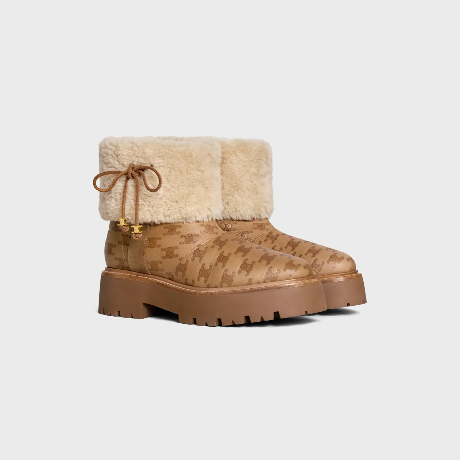 Outlet BULKY CROPPED TRIOMPHE BOOT in SUEDE STAMPED CALFSKIN AND SHEARLING Women Boots And Ankle Boots