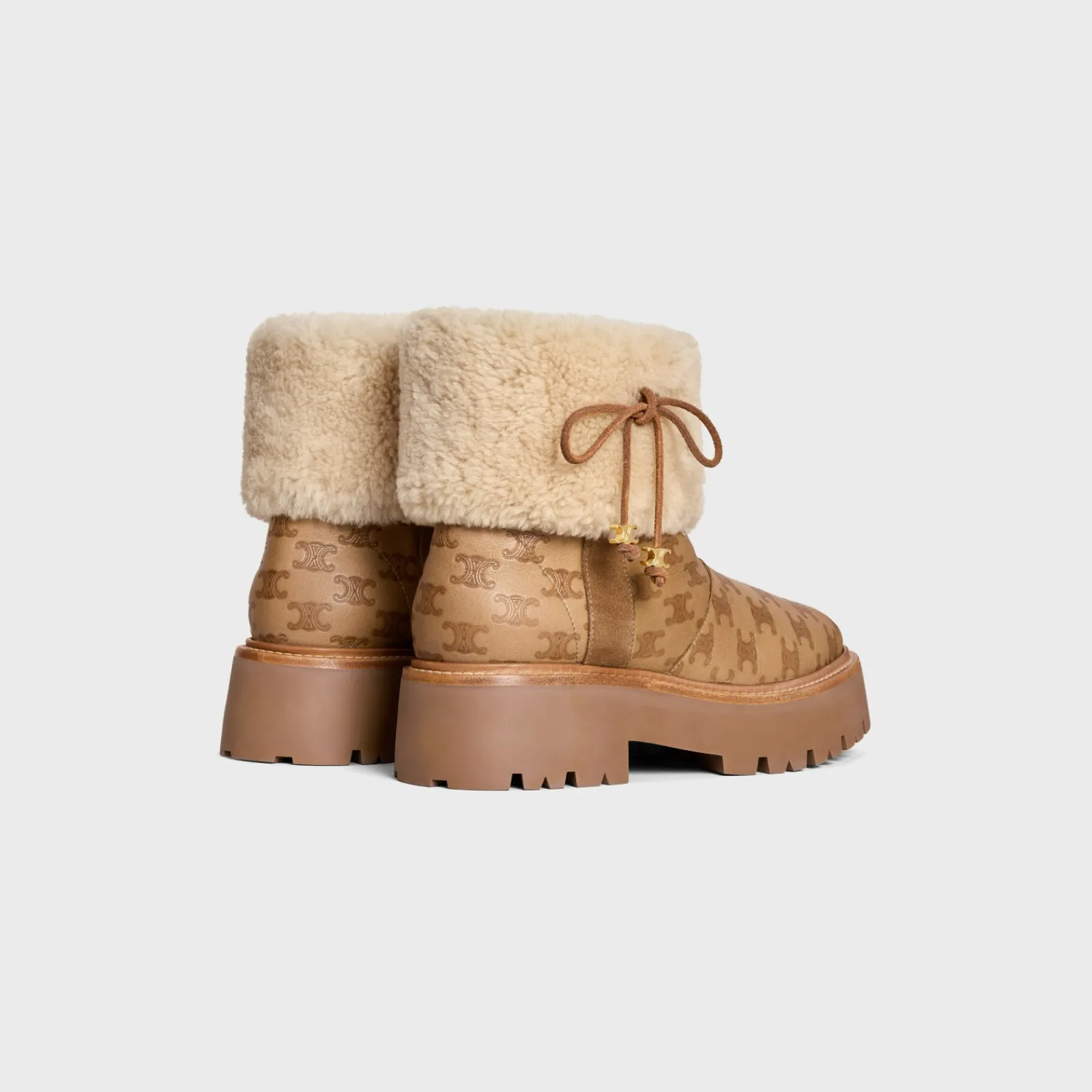 Outlet BULKY CROPPED TRIOMPHE BOOT in SUEDE STAMPED CALFSKIN AND SHEARLING Women Boots And Ankle Boots