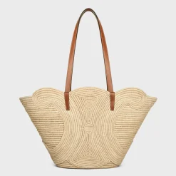 Clearance CLASSIC PANIER MEDIUM BRAIDED TRIOMPHE in RAFFIA and CALFSKIN Women More Lines·Classic Panier | Categories·Hobo And Tote Bags