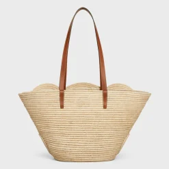 Clearance CLASSIC PANIER MEDIUM BRAIDED TRIOMPHE in RAFFIA and CALFSKIN Women More Lines·Classic Panier | Categories·Hobo And Tote Bags