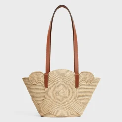 Discount CLASSIC PANIER SMALL BRAIDED TRIOMPHE in RAFFIA and CALFSKIN Women More Lines·Classic Panier | Categories·Hobo And Tote Bags