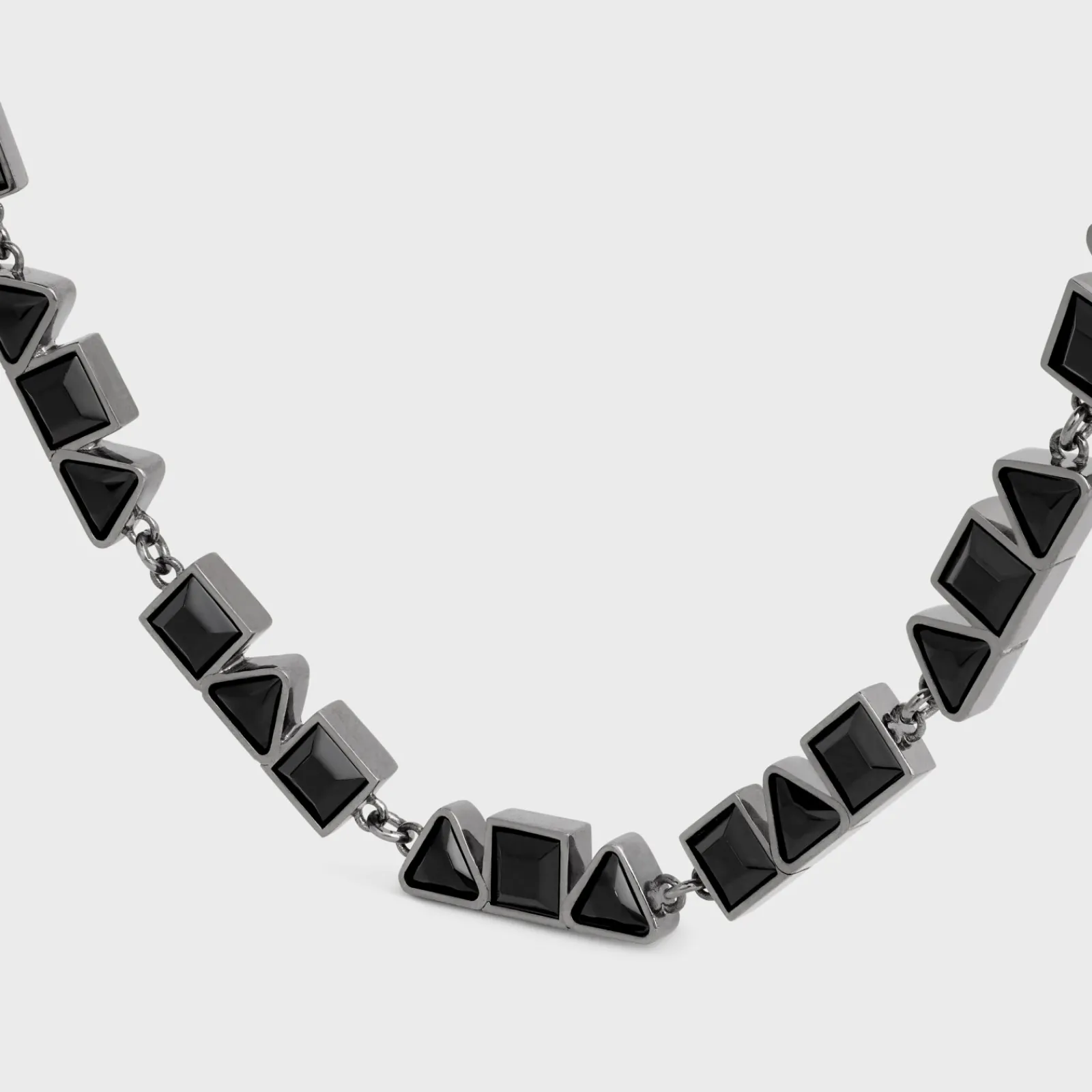 New Geometric Necklace in Brass with Old Rhodium Finish and Strass Necklaces