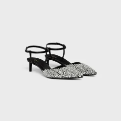 Discount KITTEN STRAP PUMP in SUEDE GOATSKIN WITH STRASS AND CALFSKIN Women Pumps