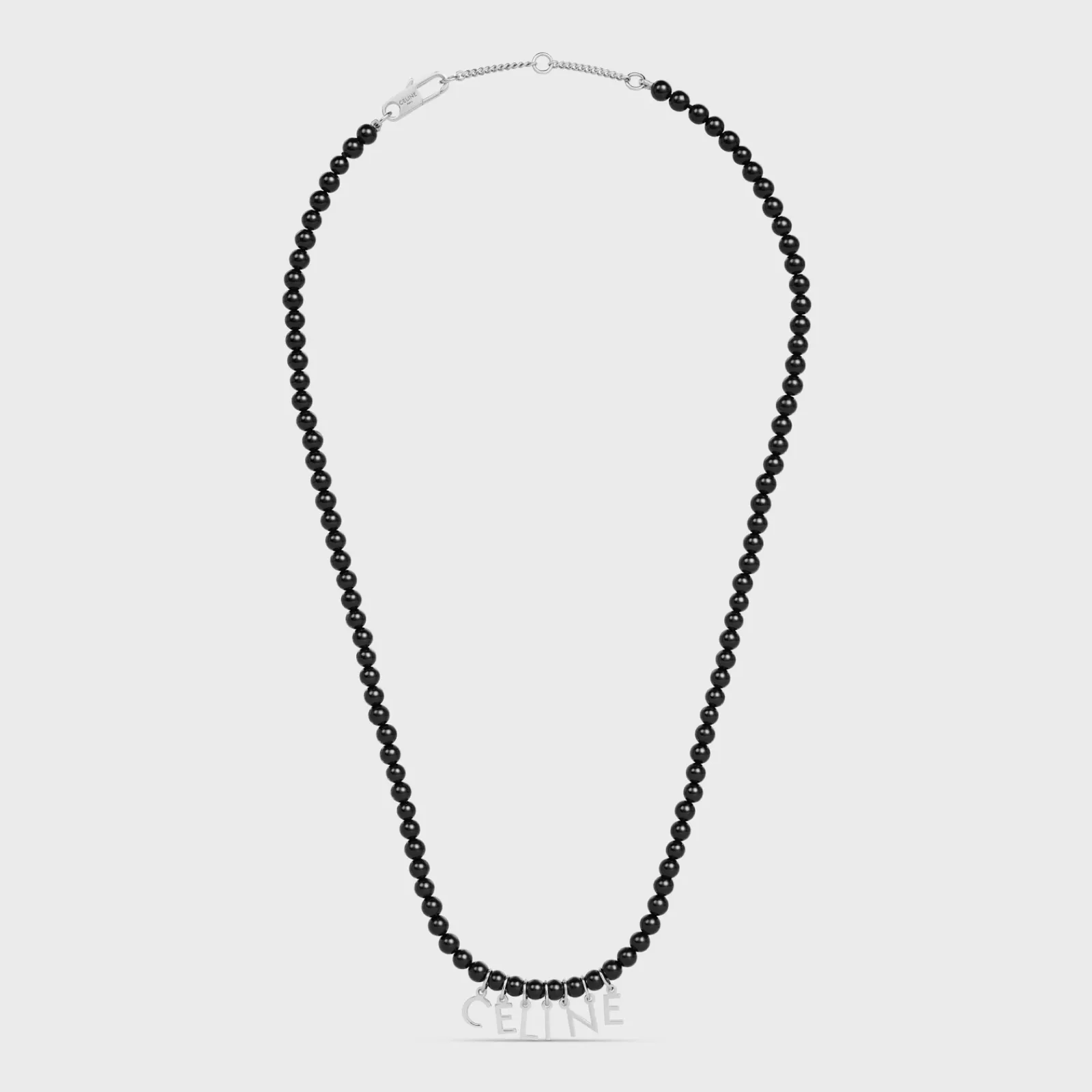 Clearance Monochroms Beads Necklace in Onyx and Brass with Rhodium Finish Necklaces