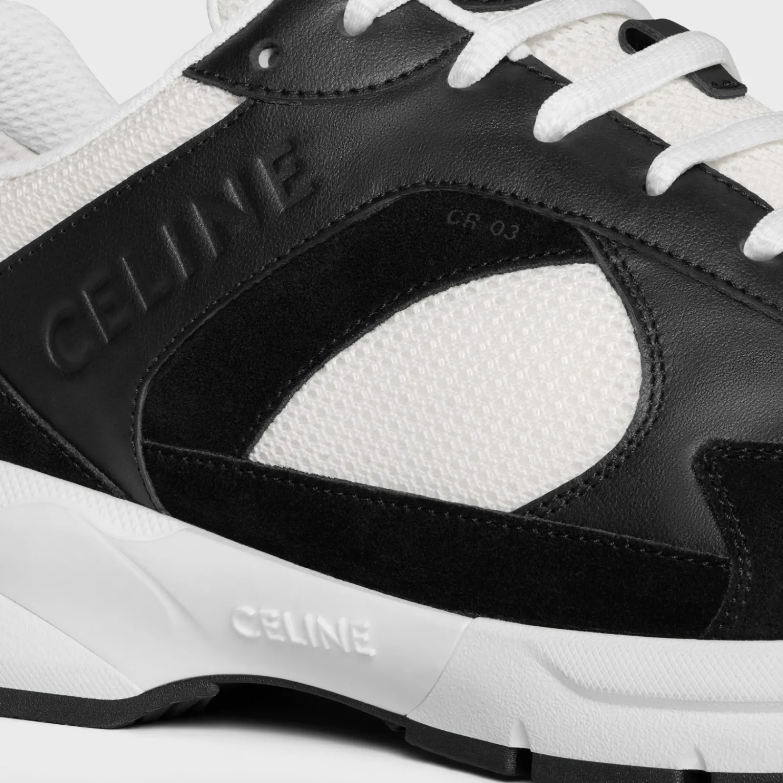 Fashion RUNNER CR-03 LOW LACE-UP SNEAKER in MESH, CALFSKIN AND SUEDE CALFSKIN Sneakers