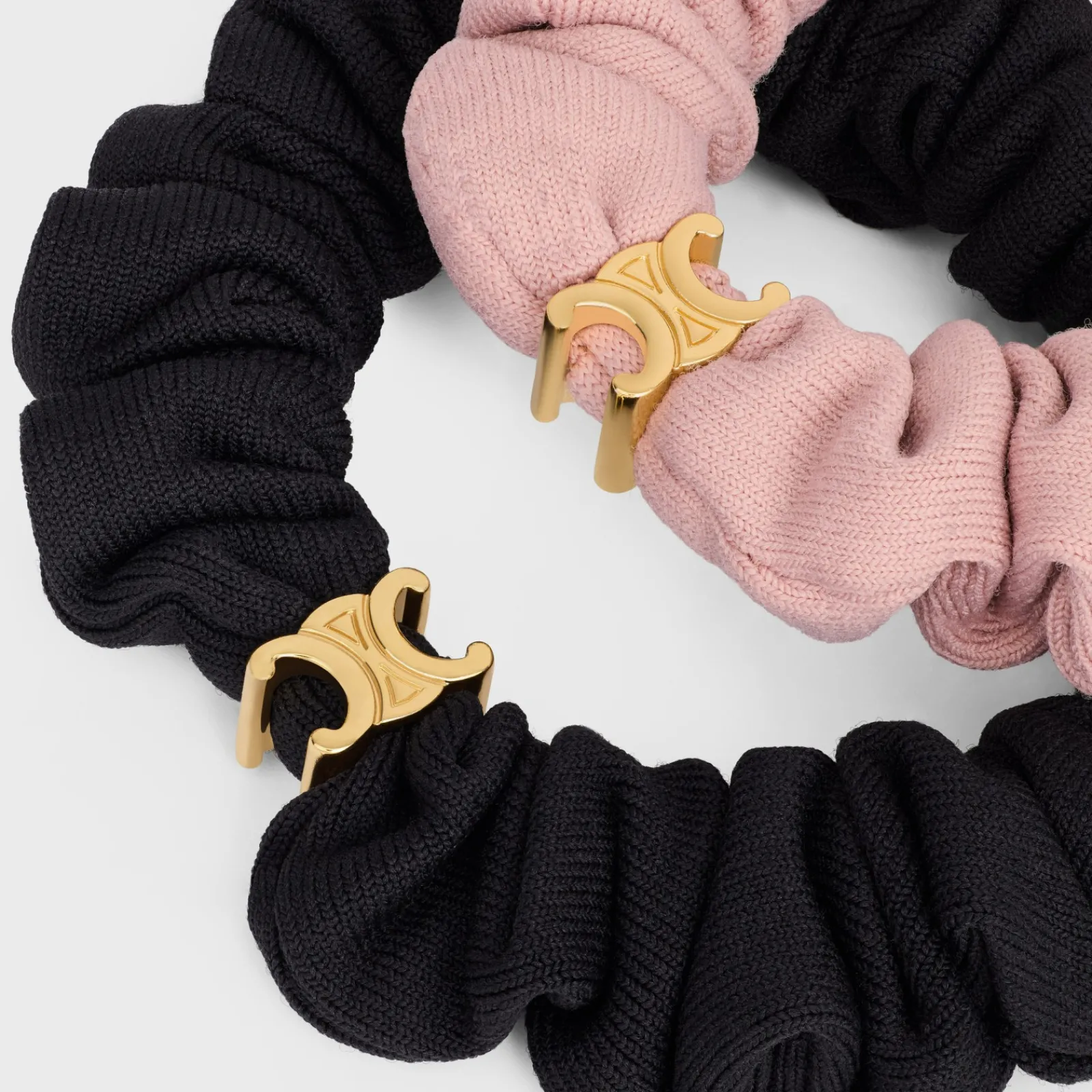 Discount Set of 2 Small Scrunchies in Polyamide, Elastane and Brass with Gold Finish Women Hair Accessories