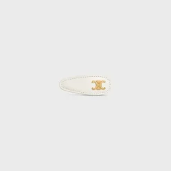 Outlet Snap Hair Clip in Calfskin, Brass with Gold Finish and Steel Women Hair Accessories