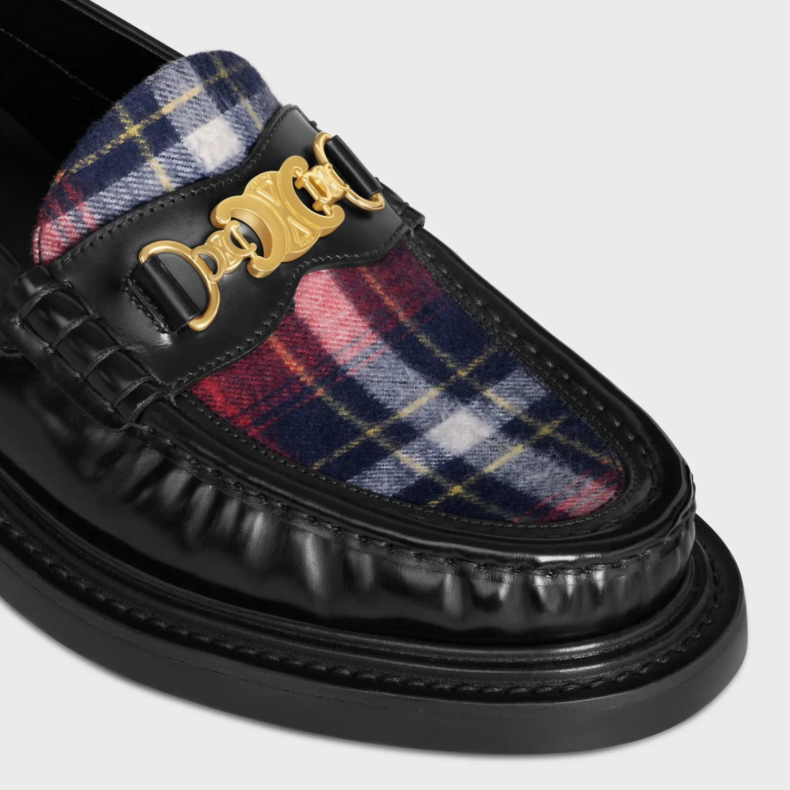 Outlet UNIVERSITÉ TRIOMPHE CHAIN LOAFER in POLISHED BULL AND TARTAN Women Loafers And Flats