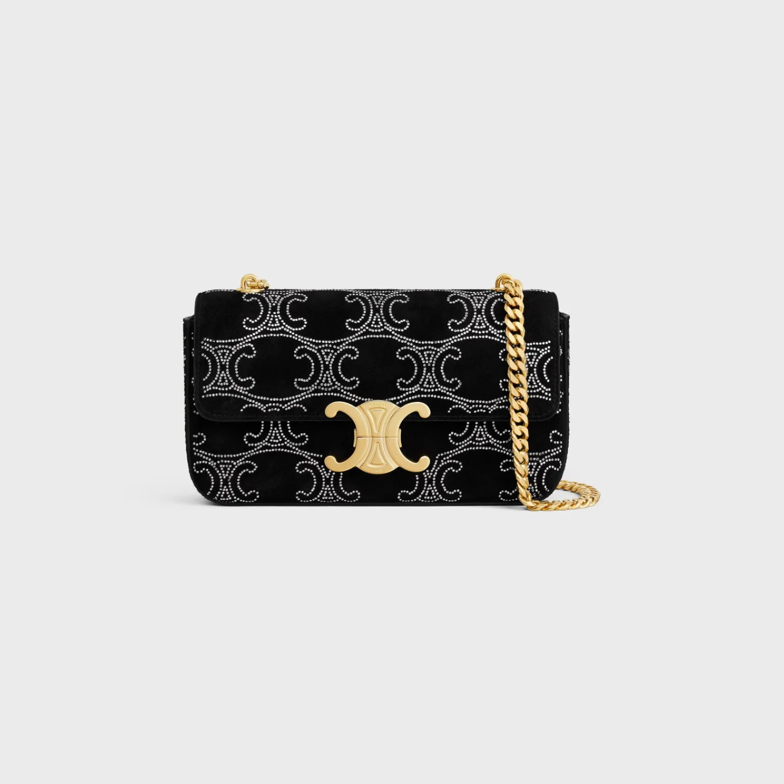 Sale CHAIN SHOULDER BAG CLAUDE in SUEDE CALFSKIN WITH TRIOMPHE STRASS Women More Lines·Claude | Categories·Shoulder Bags