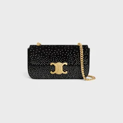 Sale CHAIN SHOULDER BAG CLAUDE in SUEDE GOATSKIN WITH STRASS Women More Lines·Claude | Categories·Shoulder Bags