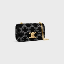 Sale CHAIN SHOULDER BAG CLAUDE in SUEDE CALFSKIN WITH TRIOMPHE STRASS Women More Lines·Claude | Categories·Shoulder Bags