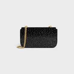Sale CHAIN SHOULDER BAG CLAUDE in SUEDE GOATSKIN WITH STRASS Women More Lines·Claude | Categories·Shoulder Bags