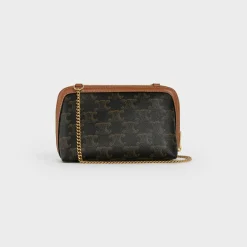 Discount Clutch with Chain in Triomphe canvas and Lambskin Women Triomphe Canvas