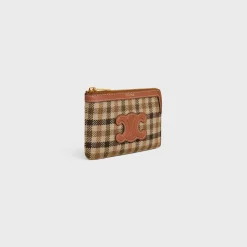 Sale Coin And Card Pouch in TARTAN TEXTILE AND CALFSKIN Women More Lines·Cuir Triomphe | Categories·Coin And Card Holders