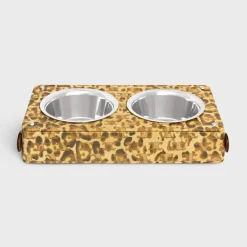 Fashion Dog bowl in lambskin with Triomphe canvas with print Dog Accessories