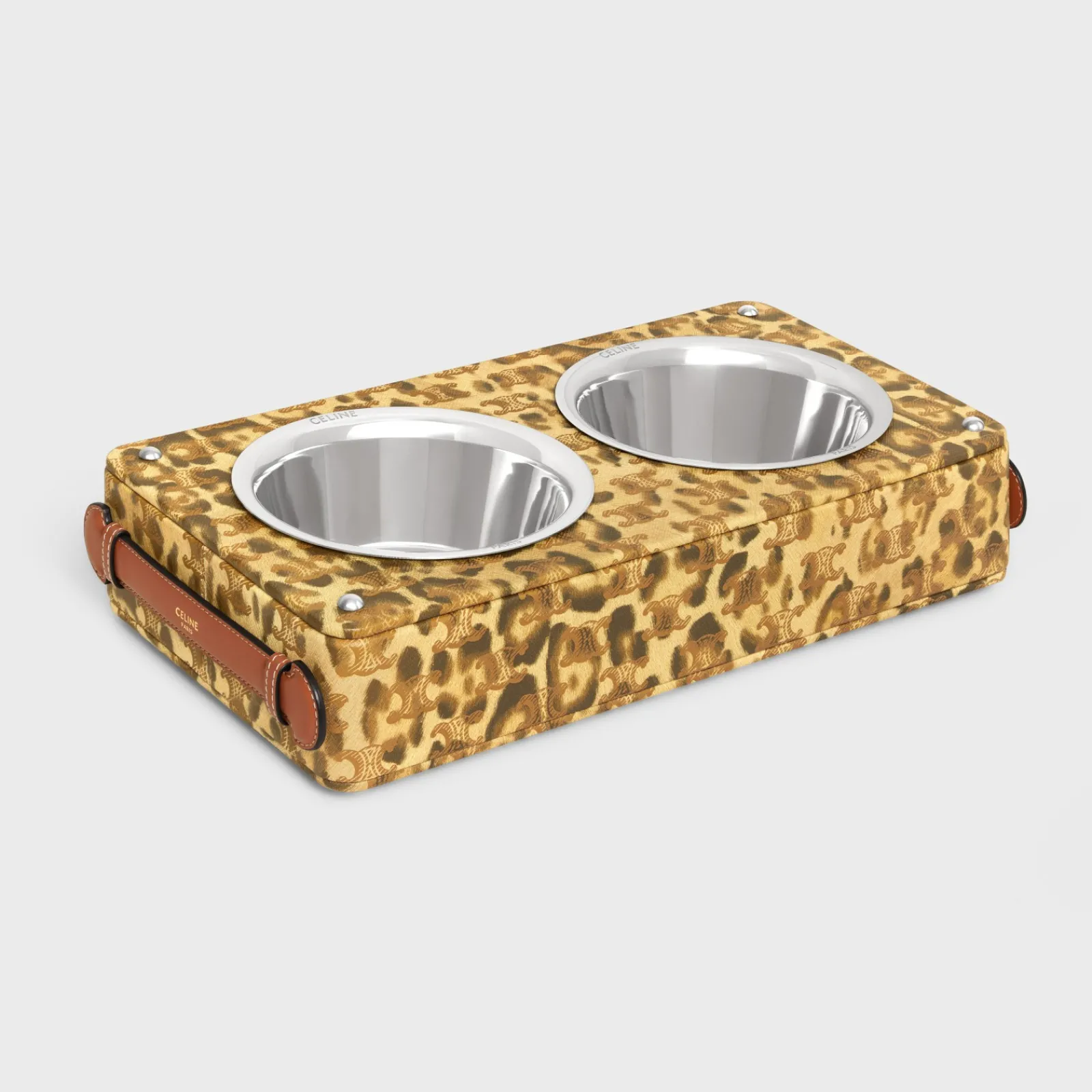 Fashion Dog bowl in lambskin with Triomphe canvas with print Dog Accessories