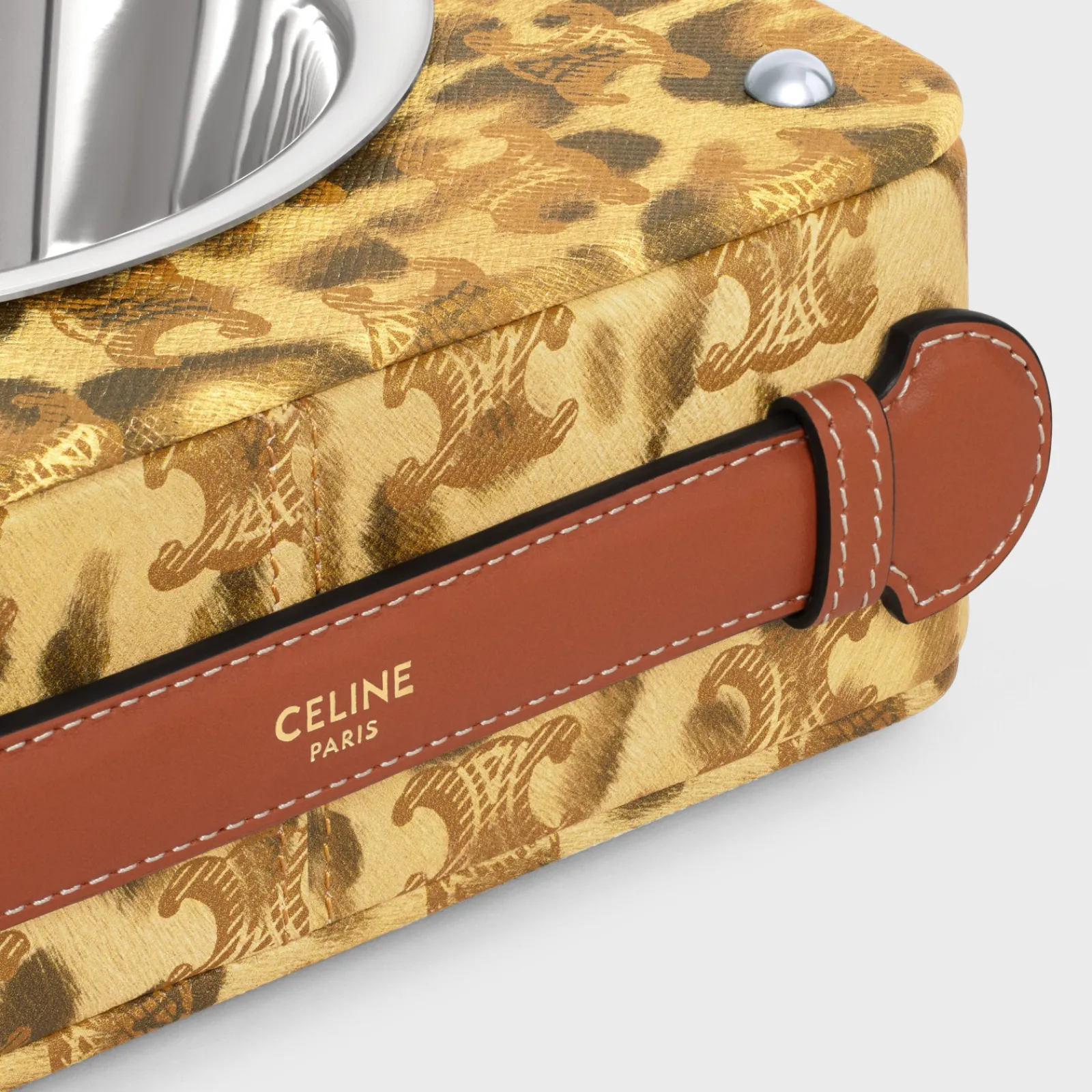 Fashion Dog bowl in lambskin with Triomphe canvas with print Dog Accessories