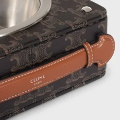 New Double Dog Bowl in Nappa Lambskin with Triomphe Canvas Print and Calfskin Dog Accessories