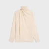 New draped neck blouse with rhinestones in lightweight sablé Women Shirts And Tops