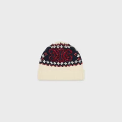 Clearance embroidered beanie in fair isle wool Women Beanies And Scarves