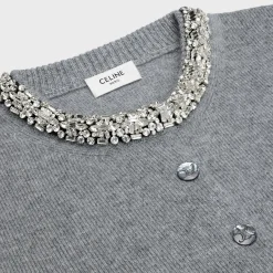 Hot Embroidered cropped cardigan in cashmere Women Knitwear