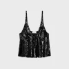 Online embroidered gathered tank top in tulle Women Shirts And Tops
