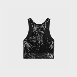 Clearance embroidered tank top in silk and cotton Women Knitwear | Shirts And Tops