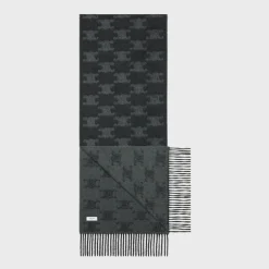 Sale fringed scarf in monogram cashmere Hats And Soft Accessories
