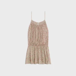 Clearance gathered mini dress in silk georgette Women Dresses And Skirts