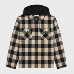 Outlet hooded overshirt in check wool Coats & Blousons