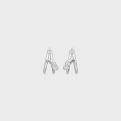 Sale Knot Double Hoops in Brass with Rhodium Finish Women Knot | Categories·Earrings