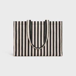 Fashion Large Cabas Thais in STRIPED TEXTILE AND CALFSKIN Women More Lines·Other Lines | Categories·Hobo And Tote Bags