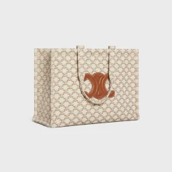 Outlet Large Cabas Thais in TEXTILE WITH TRIOMPHE CANVAS PRINT AND CALFSKIN Women More Lines·Classic Panier | More Lines·Other Lines