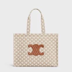 Outlet Large Cabas Thais in TEXTILE WITH TRIOMPHE CANVAS PRINT AND CALFSKIN Women More Lines·Classic Panier | More Lines·Other Lines