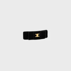 Hot Le Soir Ribbon Hair Clip in Polyester, Calfskin, Brass with Gold Finish and Steel Women Hair Accessories