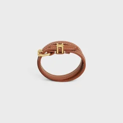 New Les Cuirs Double Bracelet in Calfskin and Brass with Gold Finish Women Triomphe | Other Lines