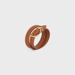 New Les Cuirs Double Bracelet in Calfskin and Brass with Gold Finish Women Triomphe | Other Lines