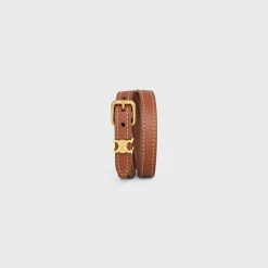 New Les Cuirs Double Bracelet in Calfskin and Brass with Gold Finish Women Triomphe | Other Lines