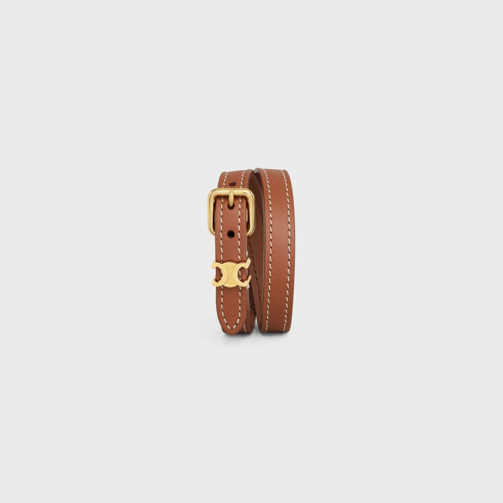 New Les Cuirs Double Bracelet in Calfskin and Brass with Gold Finish Women Triomphe | Other Lines