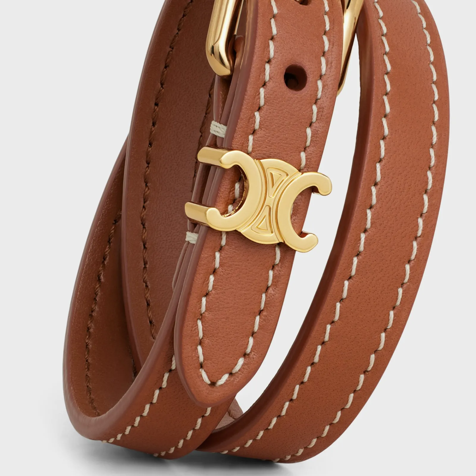 New Les Cuirs Double Bracelet in Calfskin and Brass with Gold Finish Women Triomphe | Other Lines
