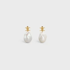 Fashion Les Perles Baroque Earrings in Brass with Gold Finish and Cultured Pearls Women Triomphe | Categories·Earrings