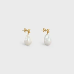 Fashion Les Perles Baroque Earrings in Brass with Gold Finish and Cultured Pearls Women Triomphe | Categories·Earrings