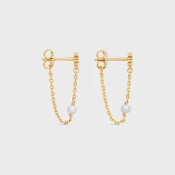 New Les Perles Chain Earrings in Brass with Gold Finish and Resin Pearls Women Triomphe | Categories·Earrings