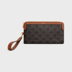Outlet LONG POUCH WITH STRAP in triomphe canvas and calfskin Women Triomphe Canvas | Categories·Pouches And Tech Accessories