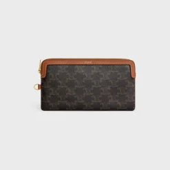 Outlet LONG POUCH WITH STRAP in triomphe canvas and calfskin Women Triomphe Canvas | Categories·Pouches And Tech Accessories