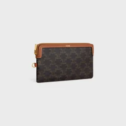 Outlet LONG POUCH WITH STRAP in triomphe canvas and calfskin Women Triomphe Canvas | Categories·Pouches And Tech Accessories