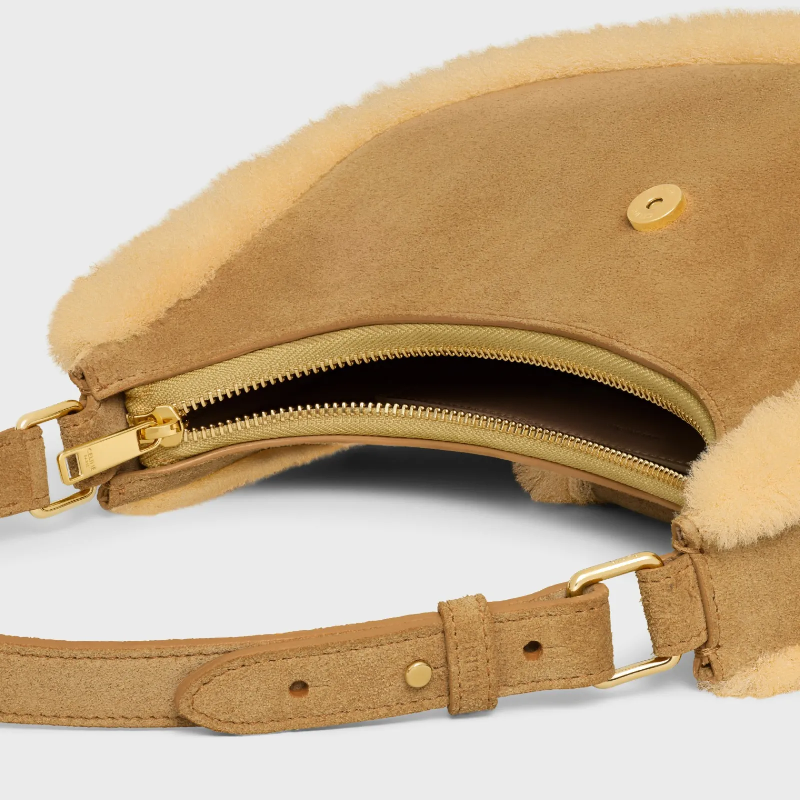 Fashion MEDIUM AVA TRIOMPHE BAG in SUEDE CALFSKIN AND SHEARLING Women More Lines·Ava | Categories·Shoulder Bags