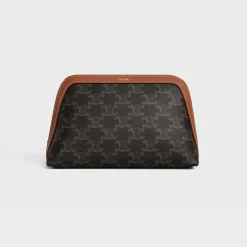 New MEDIUM COSMETIC POUCH IN TRIOMPHE CANVAS AND CALFSKIN Beauty Accessories | Travel